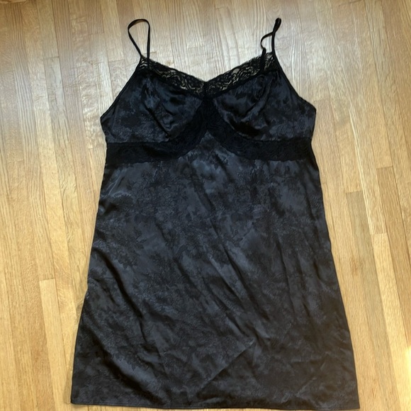 Vintage black floral satin slip with lace xl/1x - Picture 1 of 4
